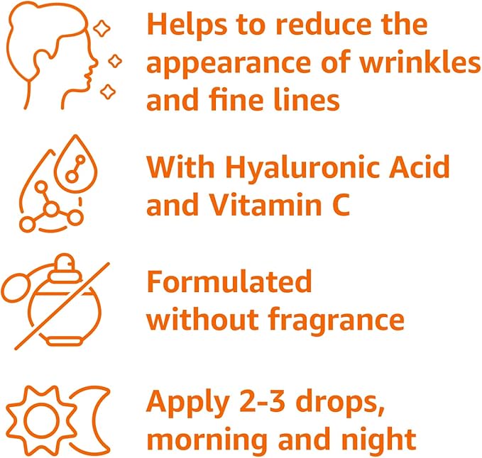 Amazon Basics Brightening Anti Aging Vitamin C Serum with Hyaluronic Acid, Hydrates Skin, 1 Fluid Ounce, 1-Pack