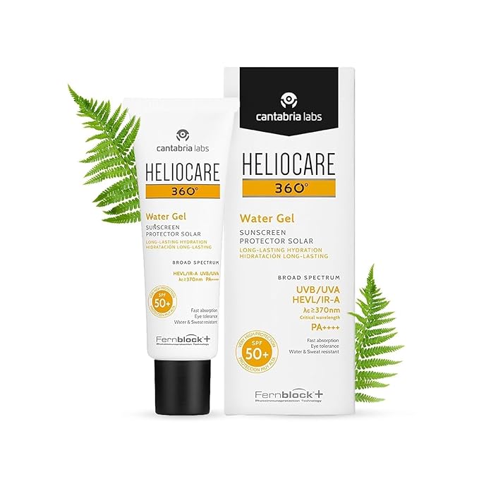 Helio-care 360º Water Gel SPF 50+ PA++++ Sunscreen | Ultra-Light, Hydrating Sunscreen for Dry & Dehydrated Skin | Hyaluronic Acid | Water & Sweat Resistant | No White Cast | 50ml