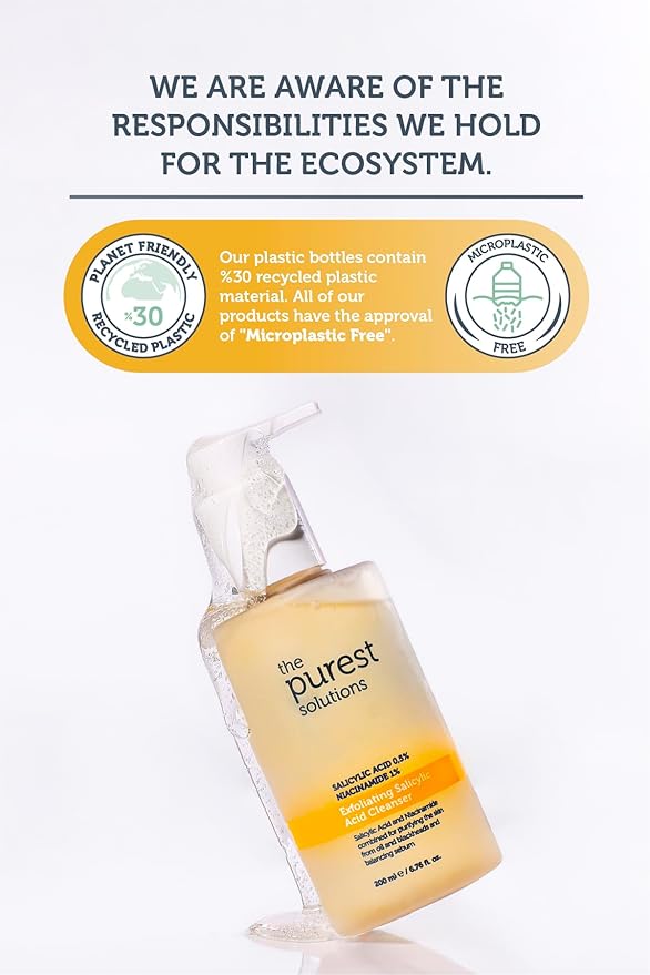 The Purest Solutions Exfoliating Salicylic Acid Cleanser Facial Cleanser (0.5% Salicylic Acid & 1% Niacinamide) - For Oily/Combination Skin - Reduces Pimples and Acne Prone - Vegan (6.76 fl. oz)