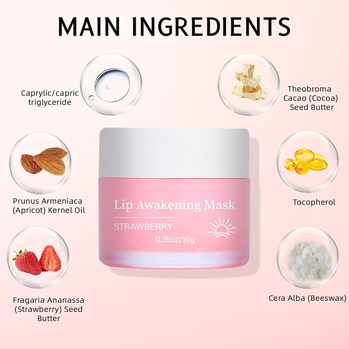24H Lip Mask Set – Strawberry Day & Coconut Night Care – Hydrating & Softening Lip Sleeping Mask Duo for Dry, Flaky Lips – 10g x 2 (Strawberry and Coconut Set)