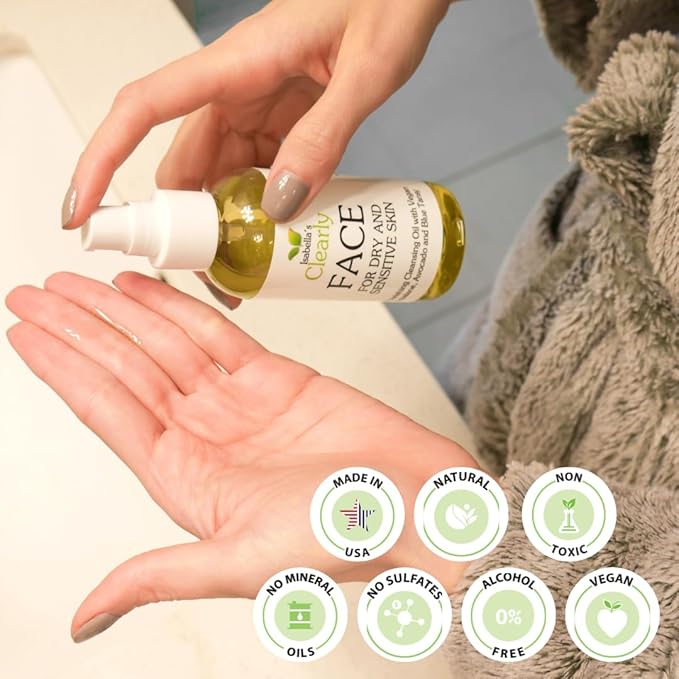 Clearly FACE, Natural Oil Cleanser Face Wash and Makeup Remover | Gentle Cleansing Oil with Avocado, Argan, Blue Tansy and Vegan Squalane | Pure & Toxin-Free, Water Free, Made in USA