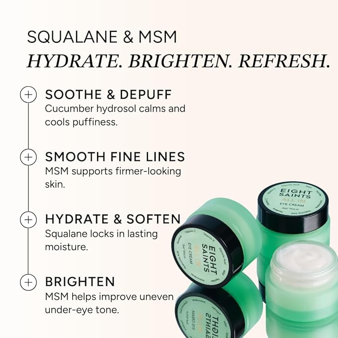 Eight Saints Skin Care All In Eye Cream, Natural and Organic Anti Aging Under Eye Cream to Reduce Puffiness, Wrinkles, and Under Eye Bags, Dark Circles Under Eye Treatment, 0.5 Ounces