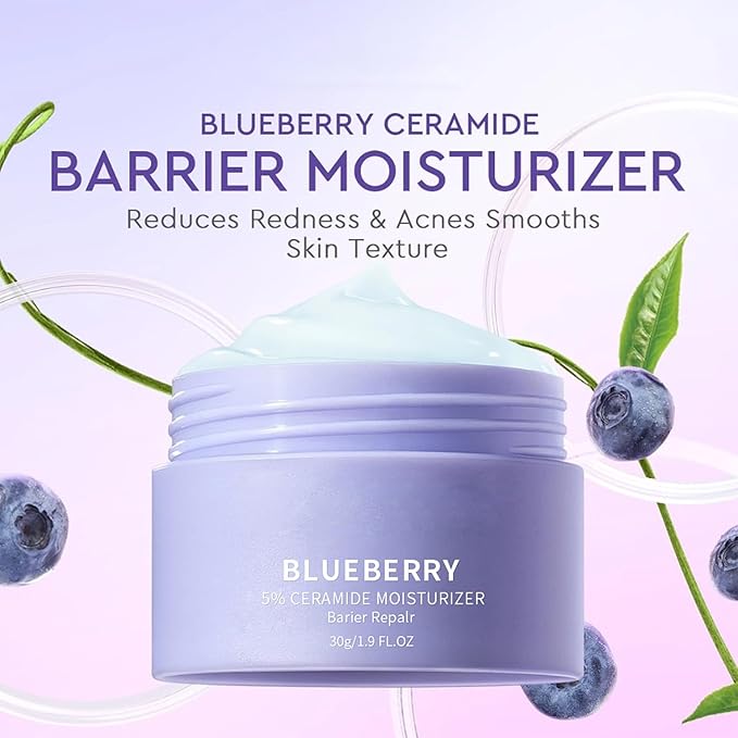 Grospe Blueberry Ceramide Moisturizing Cream - Face Moisturizer with Fruit Extract & Hyaluronic Acid, Intense Hydration for Dry & Sensitive Skin, Vegan Formula (1oz)