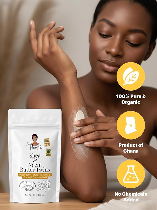Organic Raw Shea and Neem Butter | 100% Pure,Natural & Unrefined, Skin Care for Eczema Relief, Vegan, 3,53oz
