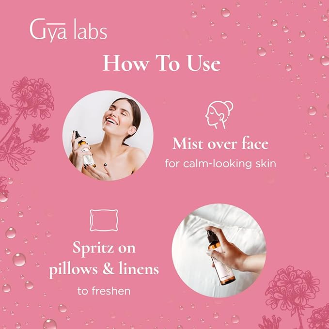 Gya Labs Rose Geranium Hydrosol - 3.4 Fl Oz - Hydrating Face & Body Mist for Skin Toner & Hair Refresher - As Pillow, Room & Linen Spray for Fresh Scent