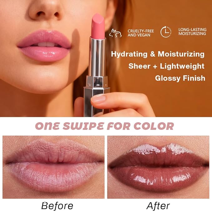 evpct Brown Honey Lipstick Tinted Lip Balm, Moisturizing Tinted Lip Oil Stick Lipstick for Older Women, Sheer Lightweight Hydrating Nourishing Shine Glossy Tinted Lip Color Gloss Tint Stain, 00 Brown