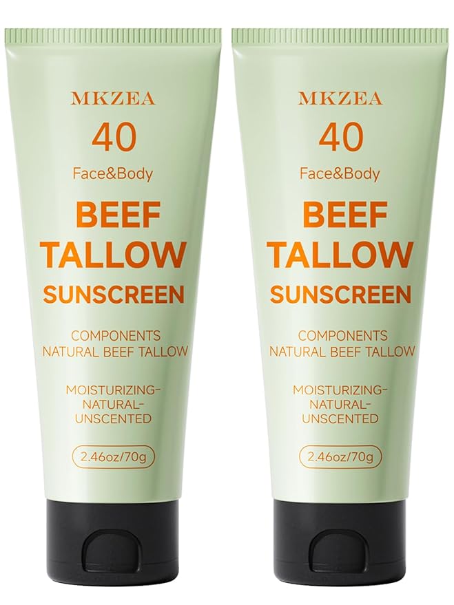 Sunscreen for Face, Beef Tallow for Skin, Reef Safe Travel Sunblock Grass-Fed Natural for All Skin Type Deep Hydration Moisturizing Non Greasy Anti White Cast, 2 Packs