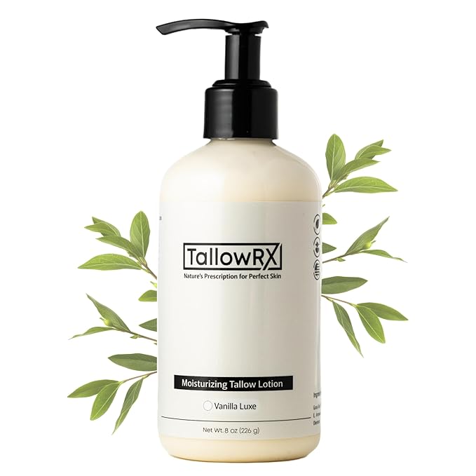 TALLOWRX Tallow Body Lotion – 100% Grass-Fed Beef Tallow for Skin, Face & Body – Pure & Organic Moisturizer with Jojoba Oil, Vitamin E (8 Fl Oz, Vanilla)