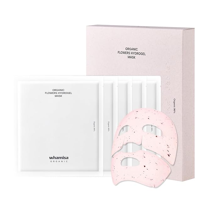 Whamisa Organic Flowers Hydrogel Facial Sheet Mask, Hydration, Deep Moisture, Skin Care, Skin Barrier Care, Blemish-Prone Skin Care, Smoothing Effect, Fermentation, Korean Skin Care (5 PCS/Pack)