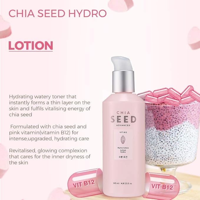 THE FACE SHOP Chia Seed Hydro Lotion | Soft Hydrating Lotion for Skin Moisturizing & Nourishing without Sticky Residue | Formulated for Intense, Upgraded & Hydrating Care, 4.9 Fl Oz