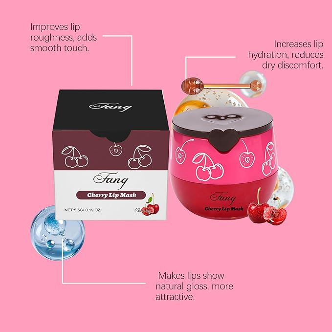 Lip Mask for Overnight Repair - Hydrating Lip Sleeping Mask with Vitamin E & Coconut Extract - Moisturizing Lip Balm Pack for Dry Lips, Non-Sticky Honeybalm Formula (Cherry)