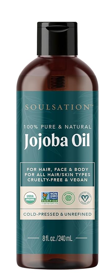 SOULSATION Organic Jojoba Oil for Skin, Hair & Face (8oz) | 100% Pure, Natural Cold Pressed - Hydrating Carrier Oil Hexane Free