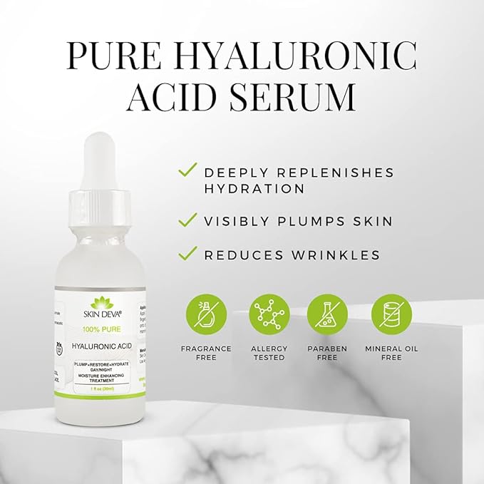 Skin Deva 100% Pure Hyaluronic Acid Serum for Face – Hydrating Facial Serum to Help Plump and Smooth the Appearance of Fine Lines – Lightweight Moisture Boost for All Skin Types – 1 Fl oz