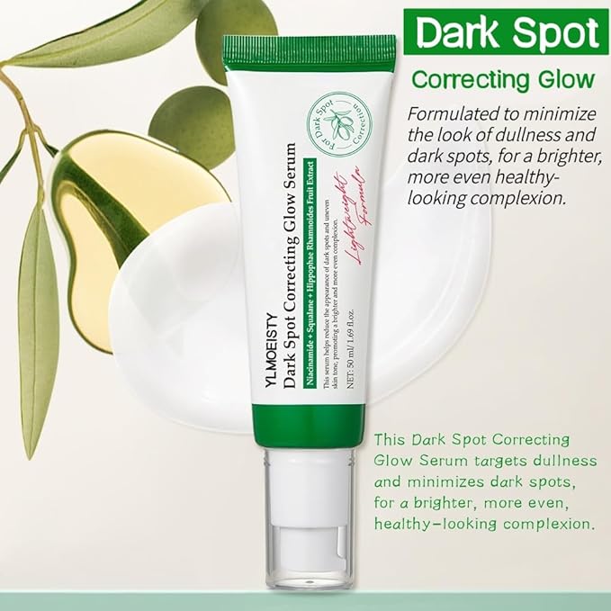 Dark Spot Glow Serum - Niacinamide Facial Serum with Rice Bran Extract Squalane - Vegan Cruelty-Free Brightening Hydrating Serum - Lightweight for All Skin Types Mature Sensitive Skin - 1.69 fl. oz.