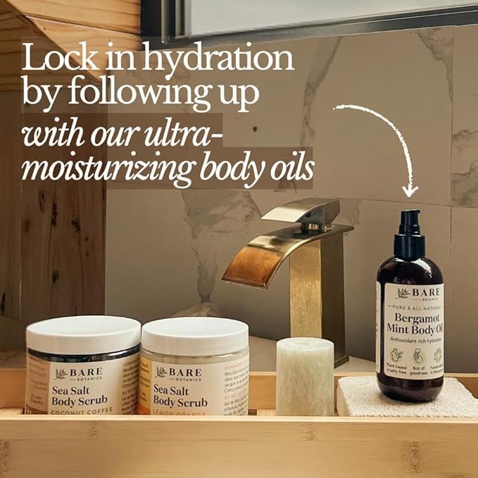 Bare Botanics Body Scrub 24 oz - Naturally Scented Salt Scrub Made in Madison WI - Formulated w/Skin Loving Moisturizers - Cruelty Free Exfoliator w/a Cute Wooden Spoon - Himalayan Lavender Citrus