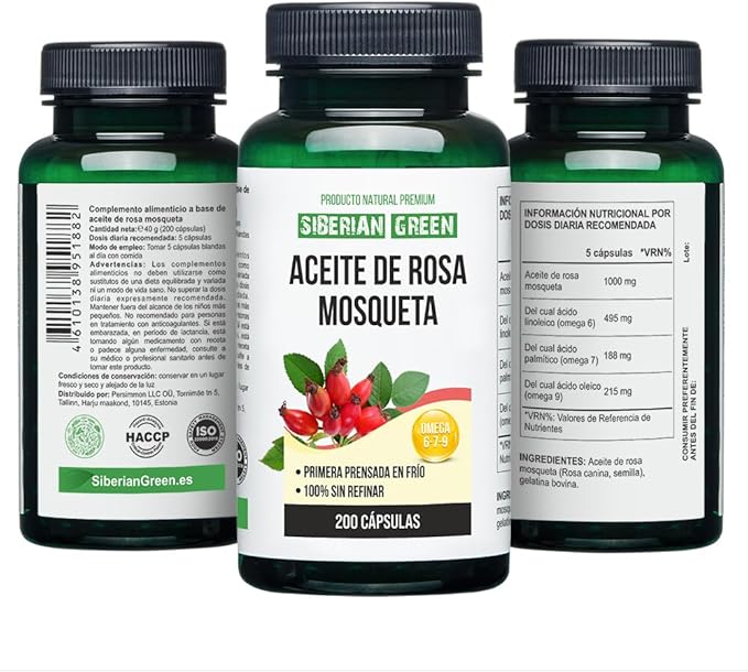 Siberian Green Rosehips Seed Oil Capsules 200 Softgels Wild Harvested Siberia Altai Cold Pressed Unrefined
