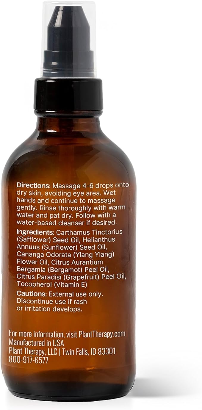 Plant Therapy Balancing Pre-Cleanse Oil 4 oz, Gentle Oil Facial Cleanser for Normal to Dry Skin, Removes Makeup, Dirt and Impurities