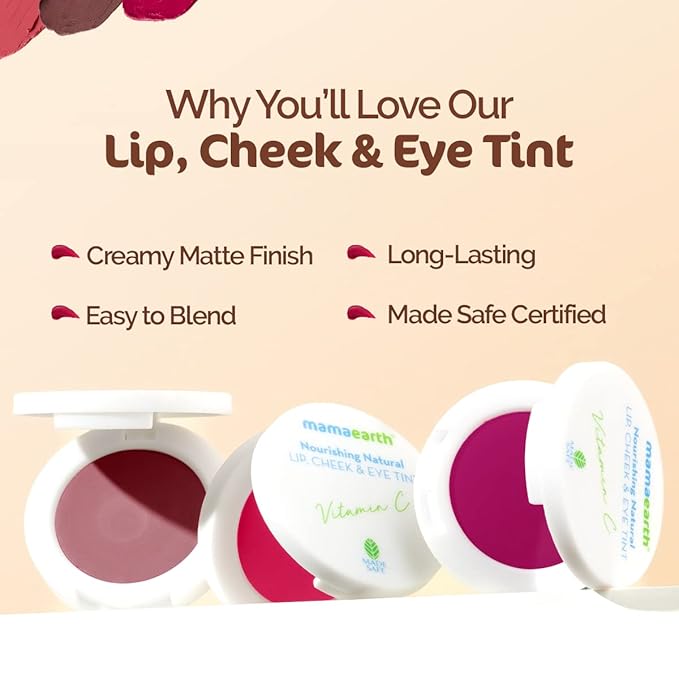 Mamaearth Nourishing Natural Lip Cheek & Eye Tint (02 - Coco Nude Shade) | Long Lasting Creamy Matte Finish | Multi Use Tint for All Skin Tones | with Vitamin C & Cocoa | 0.14 Oz/4g
