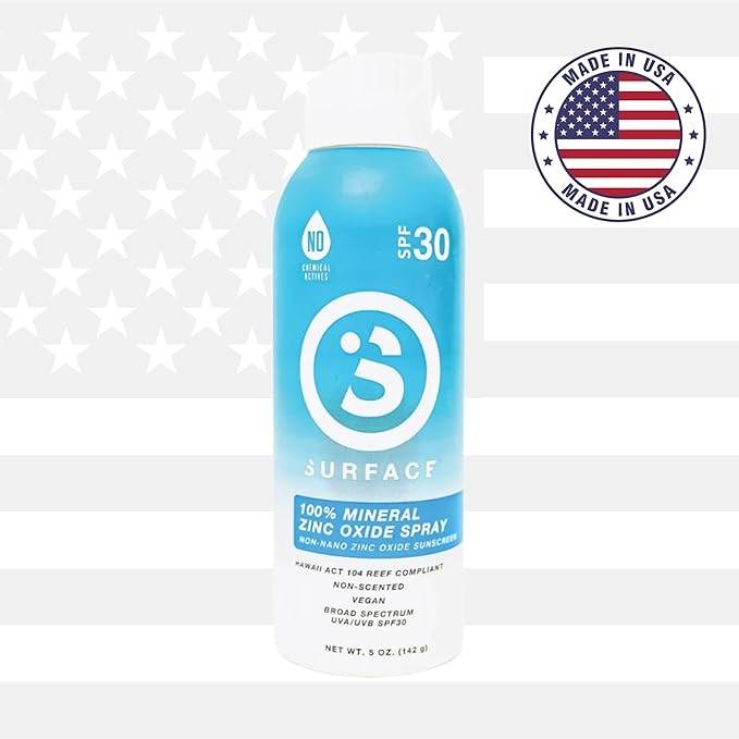 Surface Mineral Sunscreen Spray SPF 30 for Body, Lightweight Non-Nano Zinc Oxide Formula, Reef Friendly, Broad Spectrum UVA UVB Protection, Water Resistant Sun Care for 80 Minutes Outdoor Use, 5oz