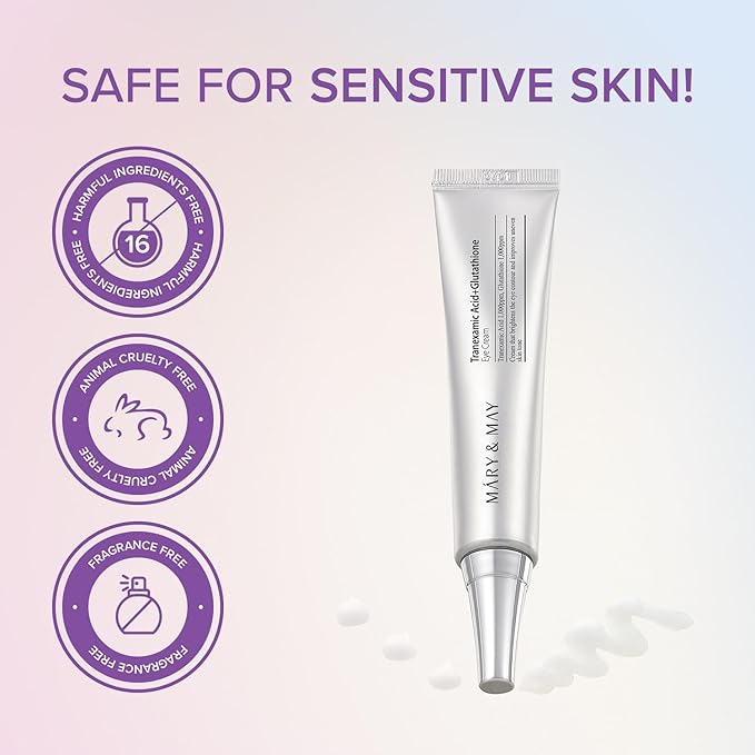 Mary&May Tranexamic Acid + Glutathione Eye Cream (30ml) - Korean Skincare for Dark Circles & Uneven tone - Fragrance-Free Under Eye Cream for Dark Spots & Hyperpigmentation 1.01oz.
