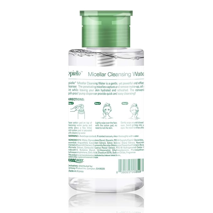 Epielle Micellar Cleansing Water | Makeup Remover for All Skin Types | Gently Cleanses Skin | 8 Fl Oz (2 Pack) | Ideal for Beauty Gifts, Spa Days, Gift Sets | Korean Skincare