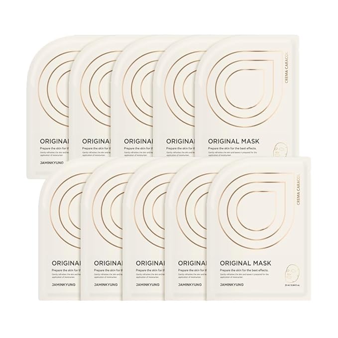 Korean Face Sheet Mask with Snail Mucin & Collagen for Glowing, Hydrating, Nourishing, Daily Facial Mask for Dry, Dull, Sensitive Skin, 0.84 fl. Oz X 10ea (10 Sheet)