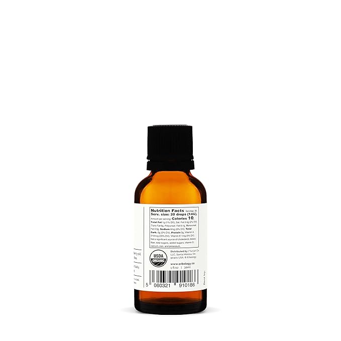 100% Organic Sea Buckthorn Oil 1 fl oz - Cold-Pressed 50:1 - Rich in Omega-7 and Beta-carotene - Straight from Farm - Non-GMO - No Additives or Preservatives - Recyclable Glass Bottle
