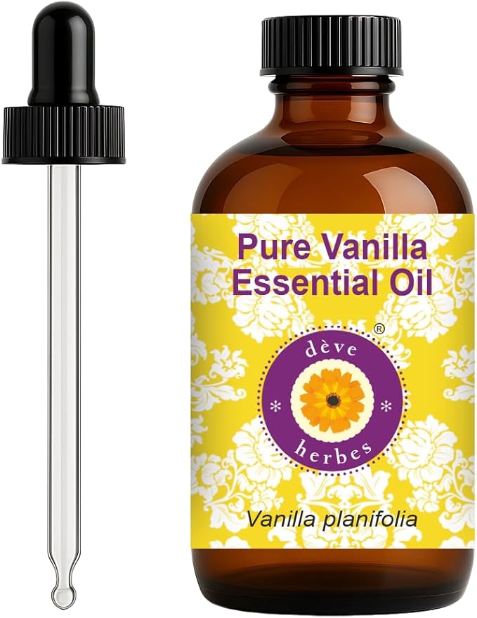 dève herbes Vanilla Essential Oil (Vanilla planifolia) with Glass Dropper | Pure | Non-Sticky | Non-Greasy | Lightweight | Men & Women | All Skin Types | Steam Distilled 120ml (4 oz)