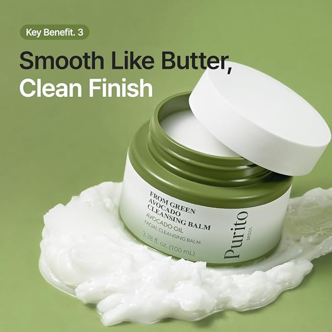 PURITO From Green Avocado Cleansing Balm 100ml / 3.38 fl. oz., Melt-In Moisture with Avocado Oil, Vegan, Cruelty-Free, Suitable for Dry Skin, Korean Skincare