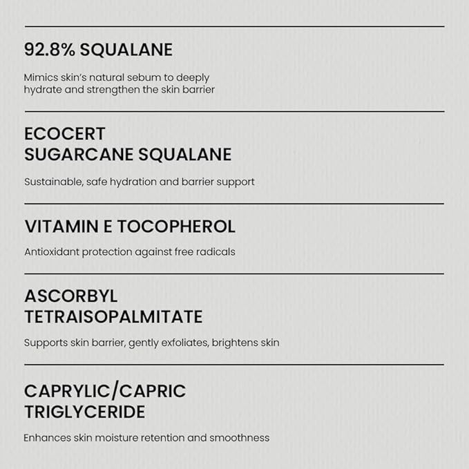 Squalane Barrier Oil, 1.01oz, 30ml, 92.8% sugarcane-derived squalane, Squalane oil for face, Korean Skin Care 1 Pack