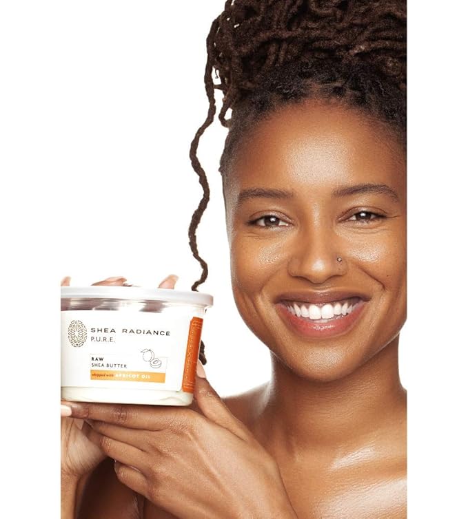 Shea Radiance P.U.R.E Raw Shea Butter | 100% Natural & Unrefined Body Butter | Soothes, Softens, & Increases Collagen | Long Lasting Moisture | Moisturizer for Sensitive Skin | Apricot Oil (9 oz)
