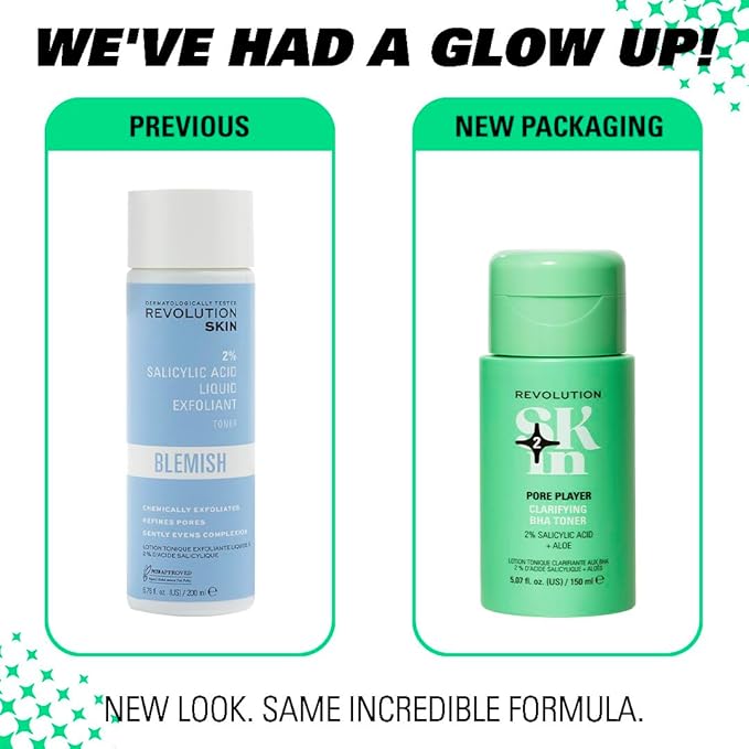 Revolution Skin, Pore Player 2% Salicylic Acid & Aloe Clarifying BHA Toner, Facial Toner & Exfoliator with Salicylic Acid, Vegan & Cruelty-Free, 11.69 fl oz