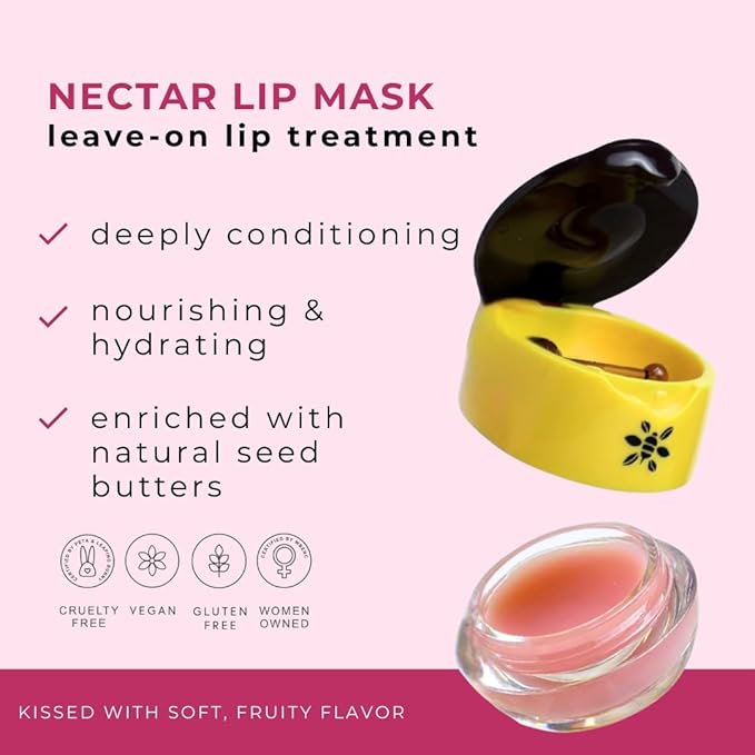 Honeybee Gardens Nectar Overnight Lip Mask – Hydrating Lip Treatment with Murumuru Seed Butter & Shea Butter – Vegan Moisturizing Lip Care for Dry Lips – Glossy Lip Hydration Night Routine Essential