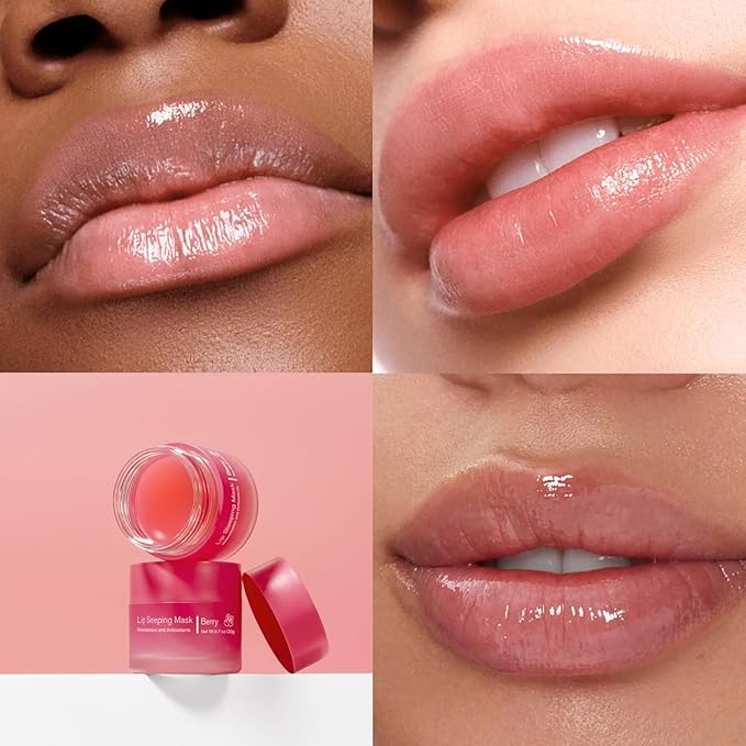 Sleeping Lip Mask, Long-Lasting Nourish & Hydrate Lip Mask, Lip Balm, Lip Skin Care, Hydrating Moisturizing Lip Night Sleep Care Lip Anti-chapped Lip Cream (02# Berry)