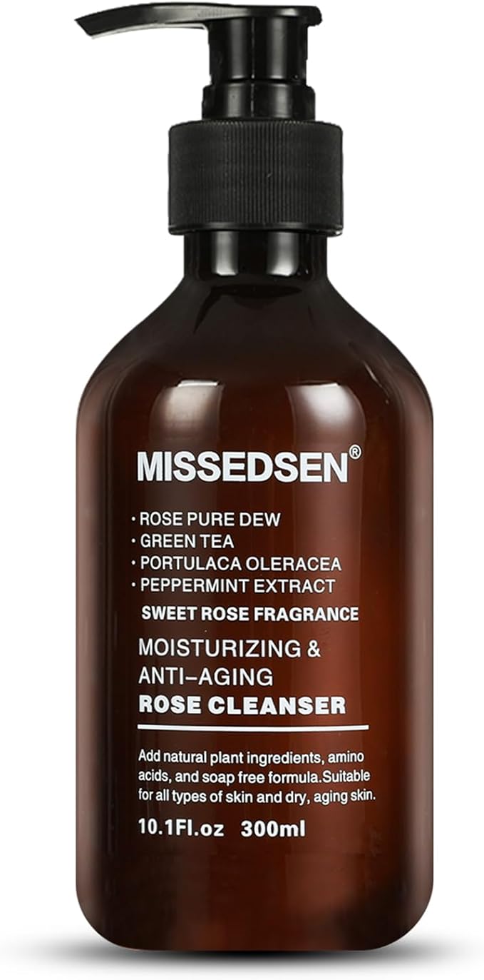 Rose Facial Cleanser Makeup Remover, Daily Face Wash, Gentle Deep Pore Cleansing for Dry,Sensitive,Oily & Combination Skin Soap Free,Fragrance Free,Dye FreeExfoliating Cleanser, 10.1 fl. oz