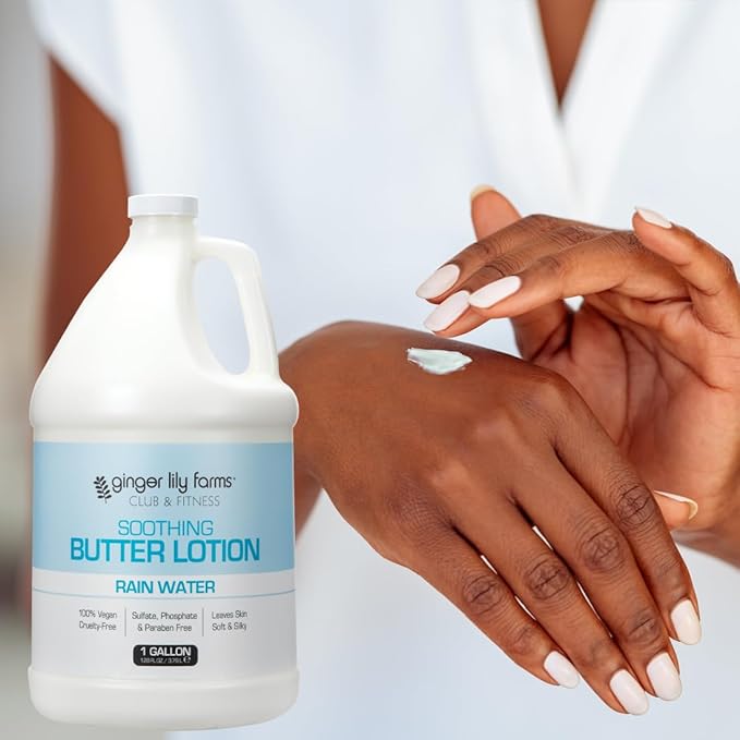 Ginger Lily Farms Club & Fitness Soothing Butter Lotion for Dry Skin, 100% Vegan & Cruelty-Free, Rain Water Scent, 1 Gallon (Pack of 4)