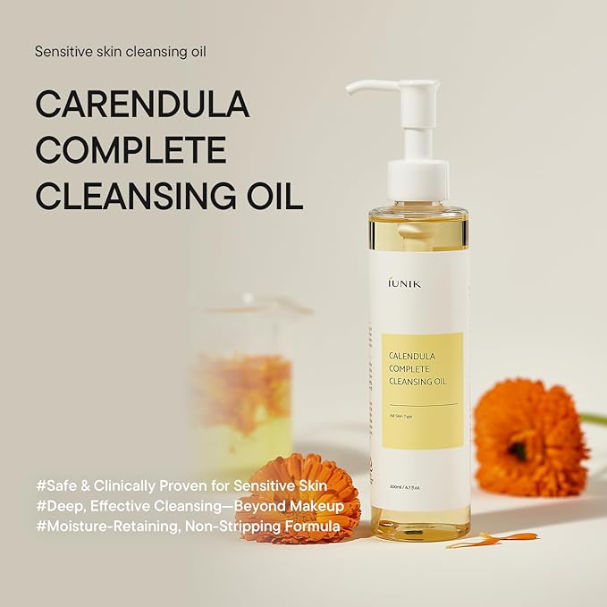 IUNIK Calendula Complete Cleansing Oil – Calendula & Jojoba Oil Vegan Oil Cleanser for Blackhead Care, Makeup & Sunscreen Removal, Korean Skincare, 200ml / 6.7 fl oz