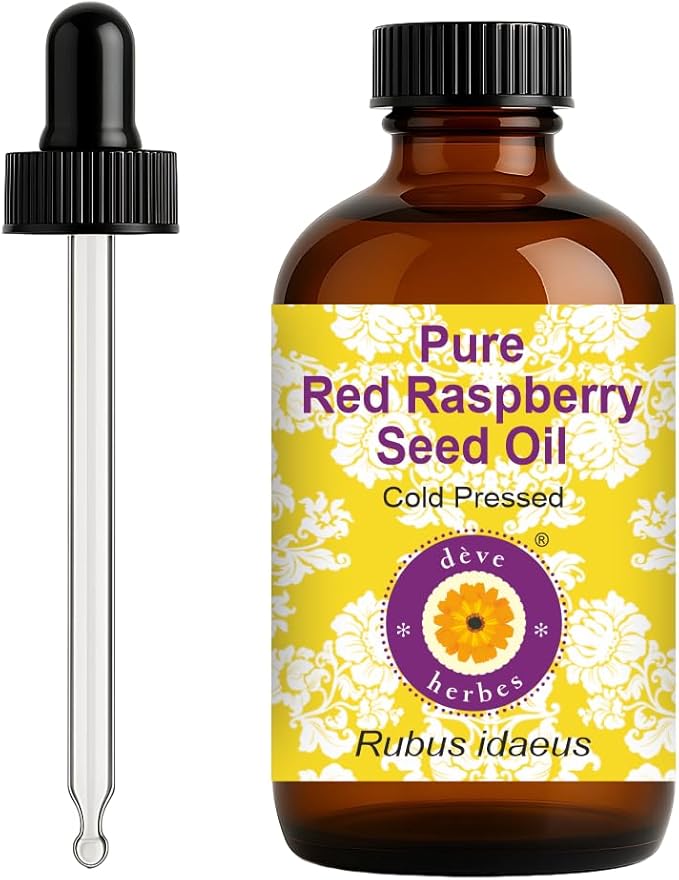 dève herbes Red Raspberry Seed Oil (Rubus idaeus) with Glass Dropper | Cold Pressed | Pure | For Diluting Essential oils | Hair, Skin & Massage | Non-Sticky| Lightweight| Unisex | 120ml (4 oz)