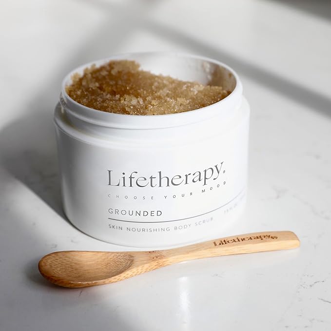 Lifetherapy Skin Nourishing Body Scrub – Grounded | Clean, Skin-Loving Formula | Vegan & Gluten Free | Hydrating | Nourishing Vitamins | Bath Salts | Free of Parabens, Sulfates & Phthalates 9oz