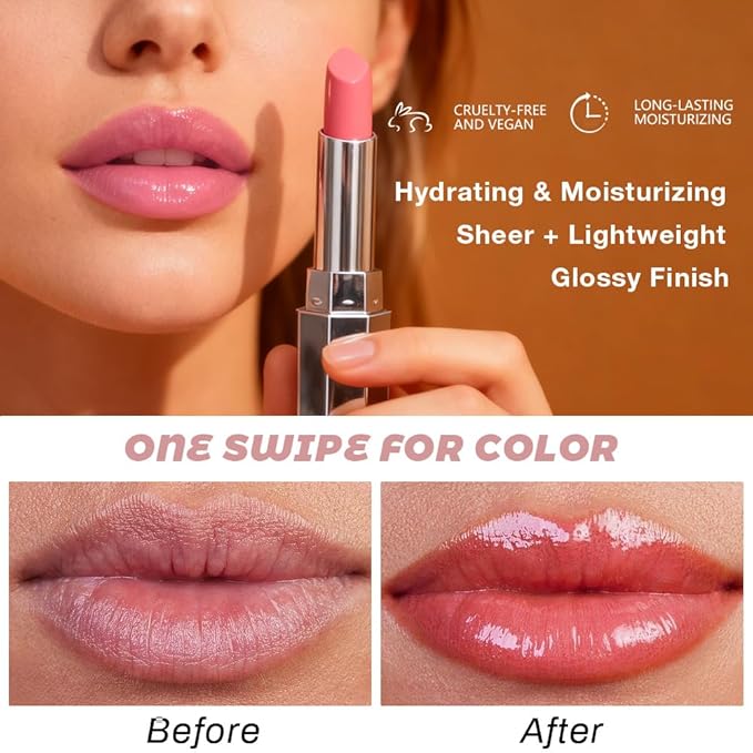 evpct Nude Honey Lipstick Tinted Lip Balm, Moisturizing Tinted Lip Oil Stick Lipstick for Older Women, Sheer Lightweight Hydrating Nourishing Shine Tinted Lip Balm Color Gloss Tint Stain,04 Nude