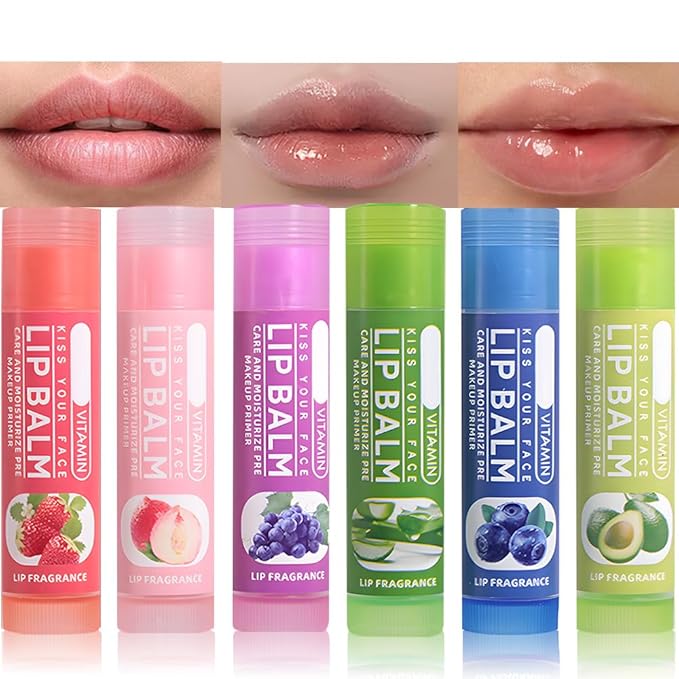 Nourishing Lip Balm Set for Dry & Chapped Lips, 6Pcs Ideal Lipstick Primer for Women, Deep Moisturization Fruit Chapstick, Vegan Tinted Lip Balm, Hydrating, Fall Winter Lip Care