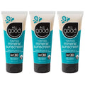 All Good Tinted Mineral Sport Sunscreen Lotion for Face & Body - UVA/UVB Broad Spectrum, SPF 30, Coral Reef Friendly, Water Resistant, Coconut Oil, Jojoba Oil, Shea Butter, Aloe (3 oz)(3-Pack)