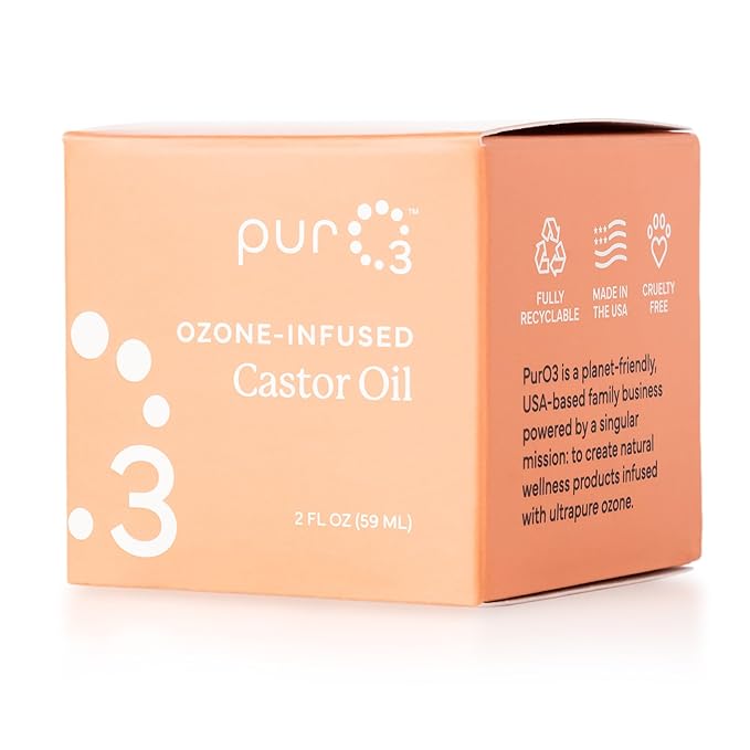 PurO3 Ozonated Castor Oil – Pure, Natural, Organic Skincare for Face & Body – Oxygenated Healing Lotion, Moisturizer & Beauty Cream in a Glass Jar – O3 Therapy Salve, 2 oz