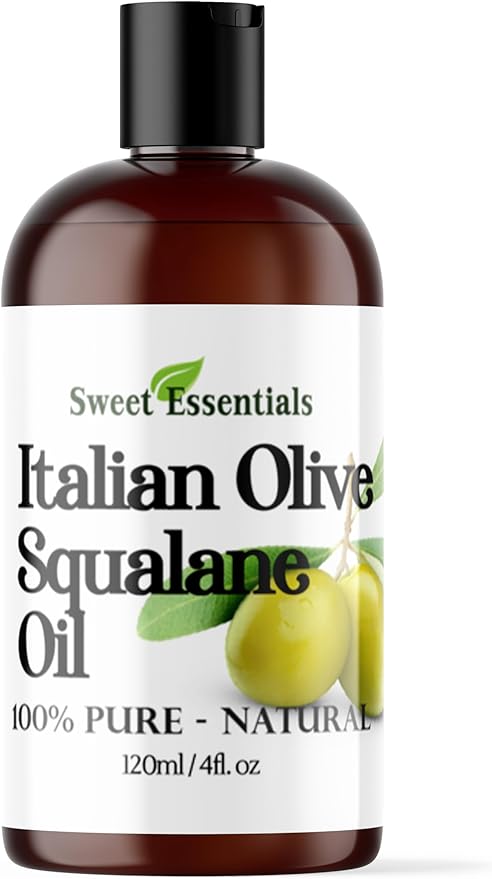 Italian Olive Squalane Oil, 4oz Imported from Italy, 100% Pure Olive Derived, Vegan, Anti-Aging, Non-Greasy, for Face, Skin & Hair by Sweet Essentials