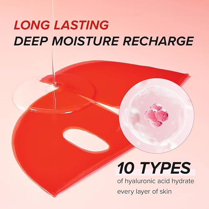 Mary&May Vegan Collagen Red Ginseng Mask - Face Sheet Hydrogel Mask - Low Molecular Collagen, Niacinamide, Centella - Revitalizing, Firming, Hydrating Korean Skincare for Dull & Tired Skin, 4 Sheets