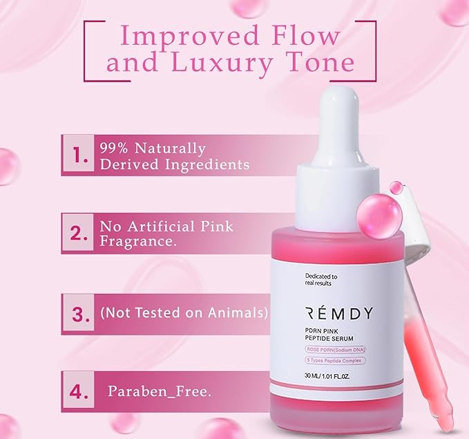 PDRN Serum (Sodium DNA) – 99% Naturally Derived Vegan Korean PDRN Pink Peptide Serum with Multi-Peptide Complex & Hyaluronic— +73.82% Barrier Support, −33% Wrinkle & −39.11% Pore Reduction(1.01 fl oz)