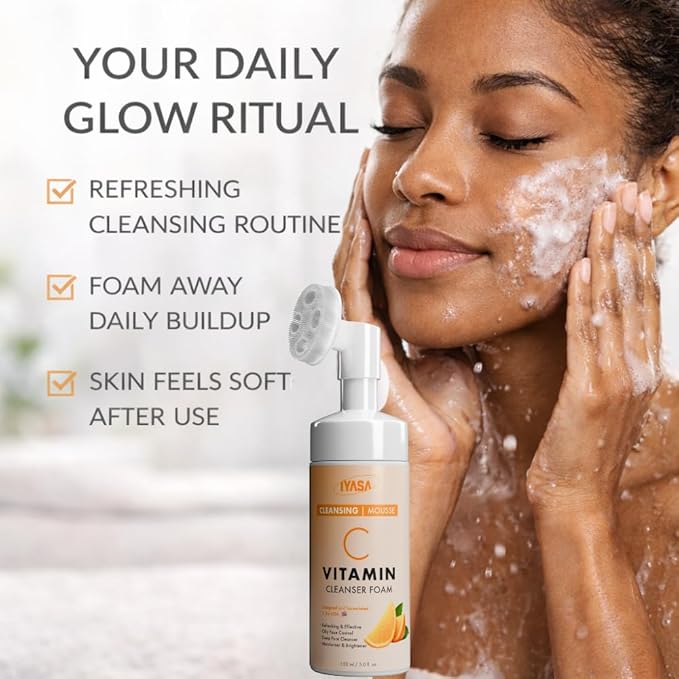 IYASA Vitamin C Foaming Face Cleanser – Gentle Daily Mousse With Amino Acids & Coconut Cleanser – Helps Remove Impurities & Supports Smoother-Feeling Skin – Suitable for Melanin-Rich Skin – 150 ml
