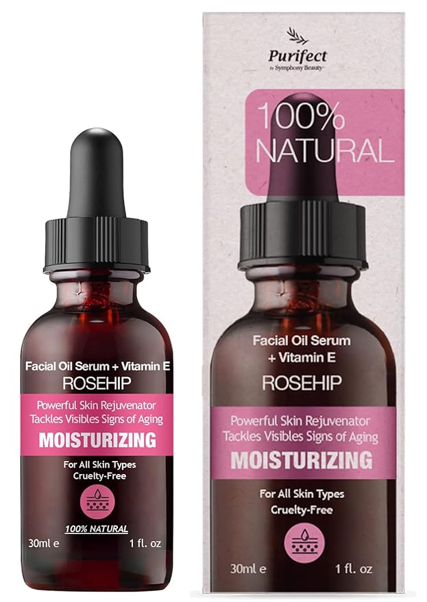 Purifect Rosehip Moisturizing Facial Oil Serum for Skin - Support for Acne Scars & Wrinkles, Moisturizes and Repairs, Naturally Fortified with Retinol (Vitamin A) & Vitamin E - 1 fl oz