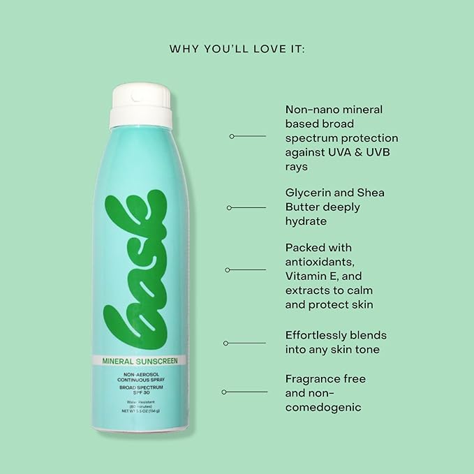 Bask SPF 30 Mineral Sunscreen Spray - Fragrance Free, Non-Aerosol, Reef Safe, Broad Spectrum Protection, Dermatologist Recommended, Lightweight & Fast-Absorbing, 5.5 oz (Value Pack of 3)