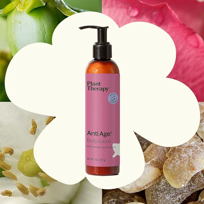 Plant Therapy Anti Age Body Lotion with Argan, Aloe & Shea 8 oz Firms, Smooths, and Deeply Hydrates, Rich in Antioxidants for Age Defense, Aromatherapeutic Blend Nurtures Aging Skin